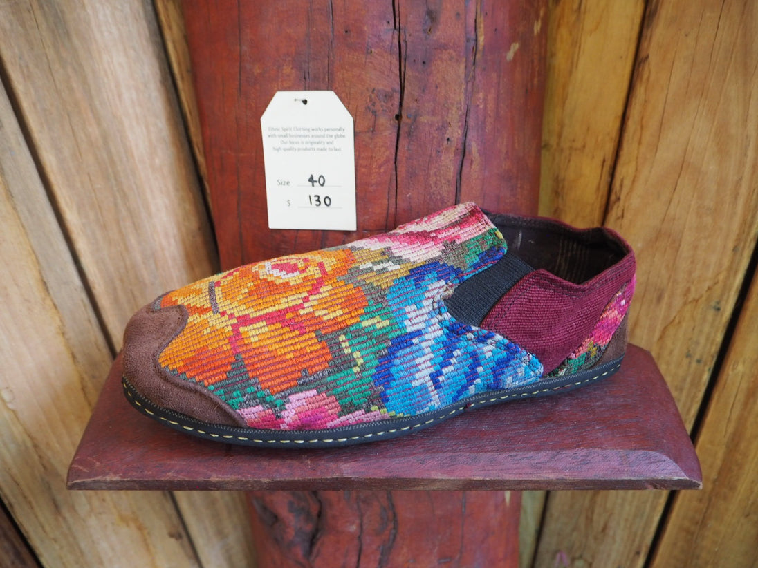 orange and blue flowers elasticated slip ons